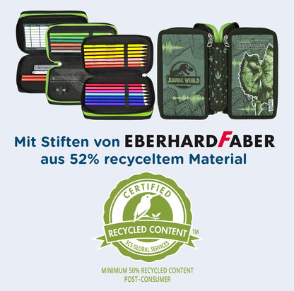 Schooli - Tripledecker student case Jurassic World - Large student case with high-quality pens - practical and functional - for school and on the go - high-quality material - for ages 6 and up