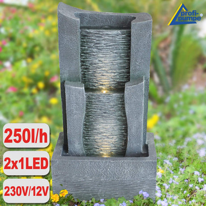 AMUR 3-tier STONE CASCADE garden fountain with LED light 230V waterfall water feature for garden, pond, patio, pond, balcony Very decorative