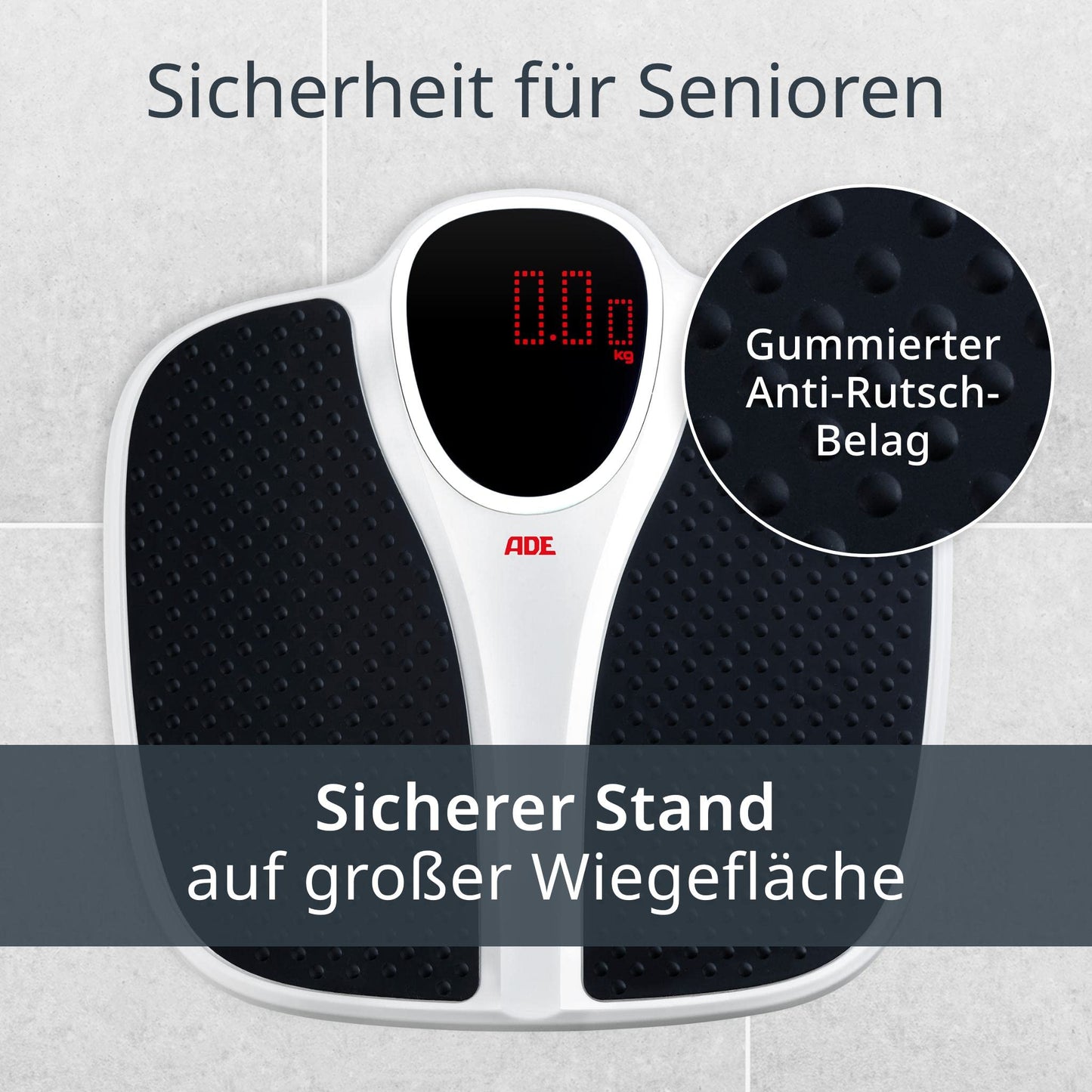 ADE digital personal scale up to 200 kg | extra wide weighing surface with non-slip rubber mat | bathroom body scale with large display | professional scale with high weight capacity