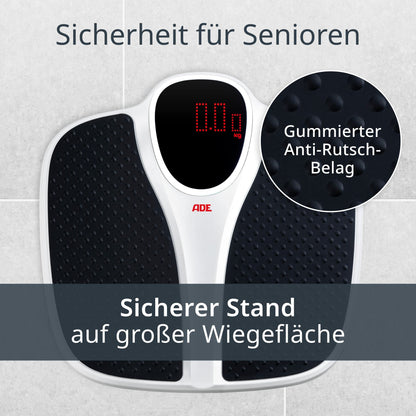 ADE digital personal scale up to 200 kg | extra wide weighing surface with non-slip rubber mat | bathroom body scale with large display | professional scale with high weight capacity