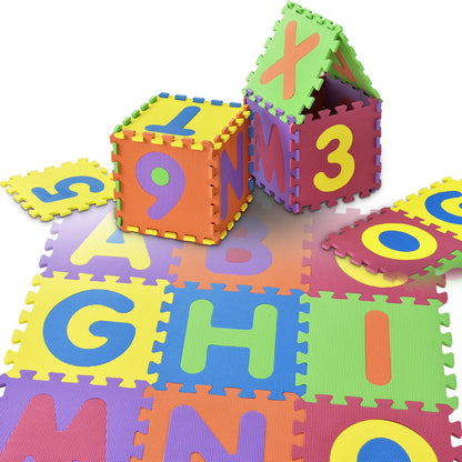 Juskys Kids puzzle mat Kim 36 pieces with letters A-Z & numbers 0-9 - non-slip & wipeable puzzle from 10 months - Eva foam - play mat