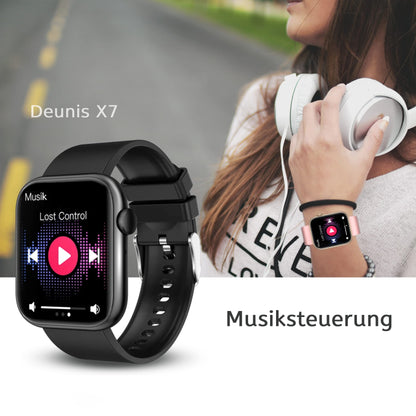 Deunis X7 Smartwatch 1.96 inch for Women Men with phone function and notifications, compatible with Android and iOS, sleep monitor, pedometer, fitness tracker (Black)