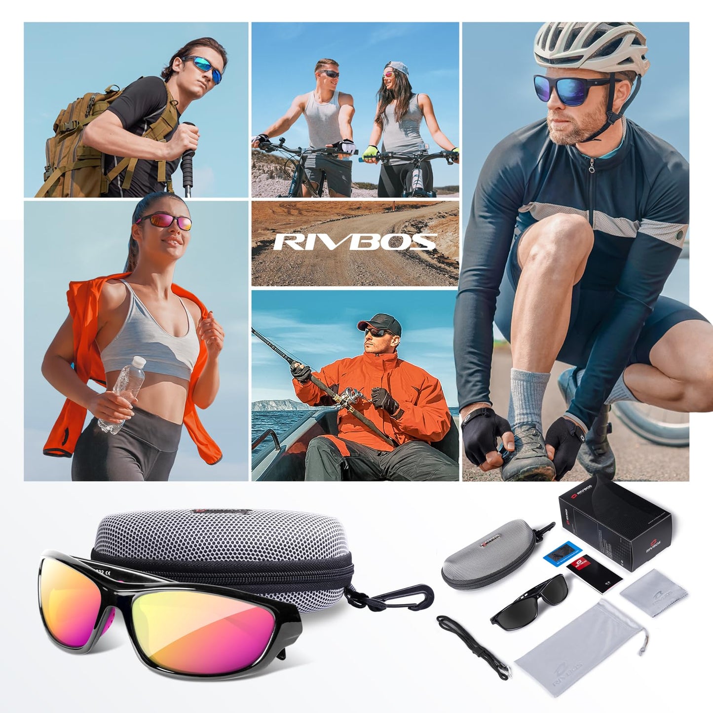 RIVBOS sunglasses cycling glasses sports goggles for men and women Polarized TR90 Super Light Unbreakable Frame UV400 hiking running golfing and fishing RB831 (RB832)