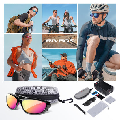 RIVBOS sunglasses cycling glasses sports goggles for men and women Polarized TR90 Super Light Unbreakable Frame UV400 hiking running golfing and fishing RB831 (RB832)