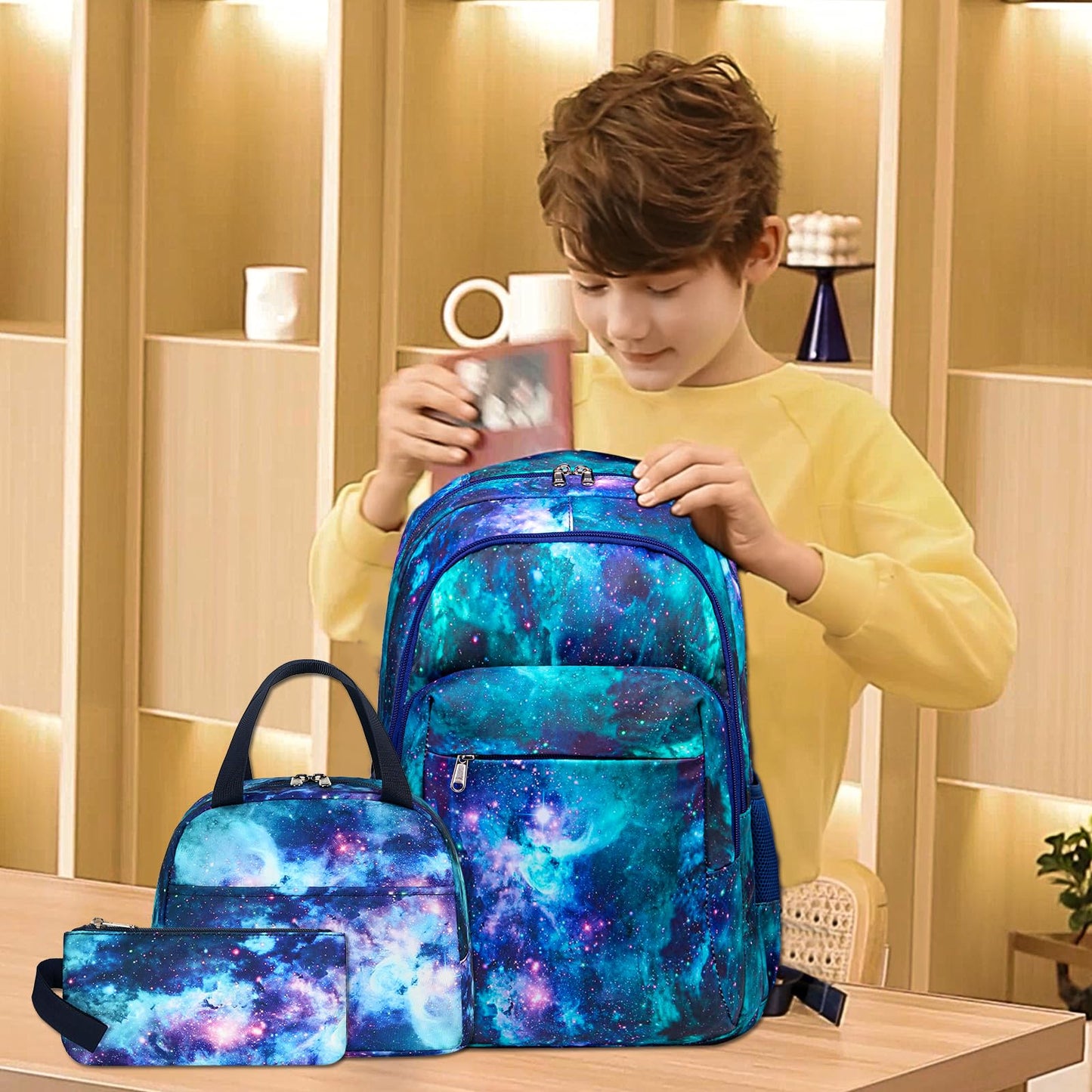 LEDAOU School Backpack for Teenage Boys Kids Juvenile Girls Daypack Girls Casual Backpack Backpack (Blue Starry Sky)