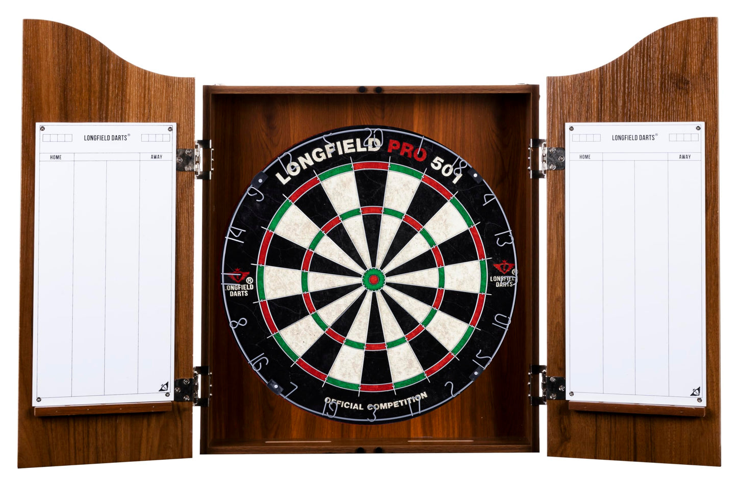 Engelhart wooden dart cabinet, sisal dartboard, includes 6 darts 18gr and accessories (chestnut)