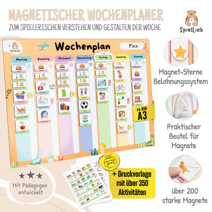 SpielLieb® Montessori Weekly Planner for Kids - Magnetic Board with 216 Magnets, writable & erasable - Ideal for promoting independence & organization - Magnetic Weekly Planner for Kids