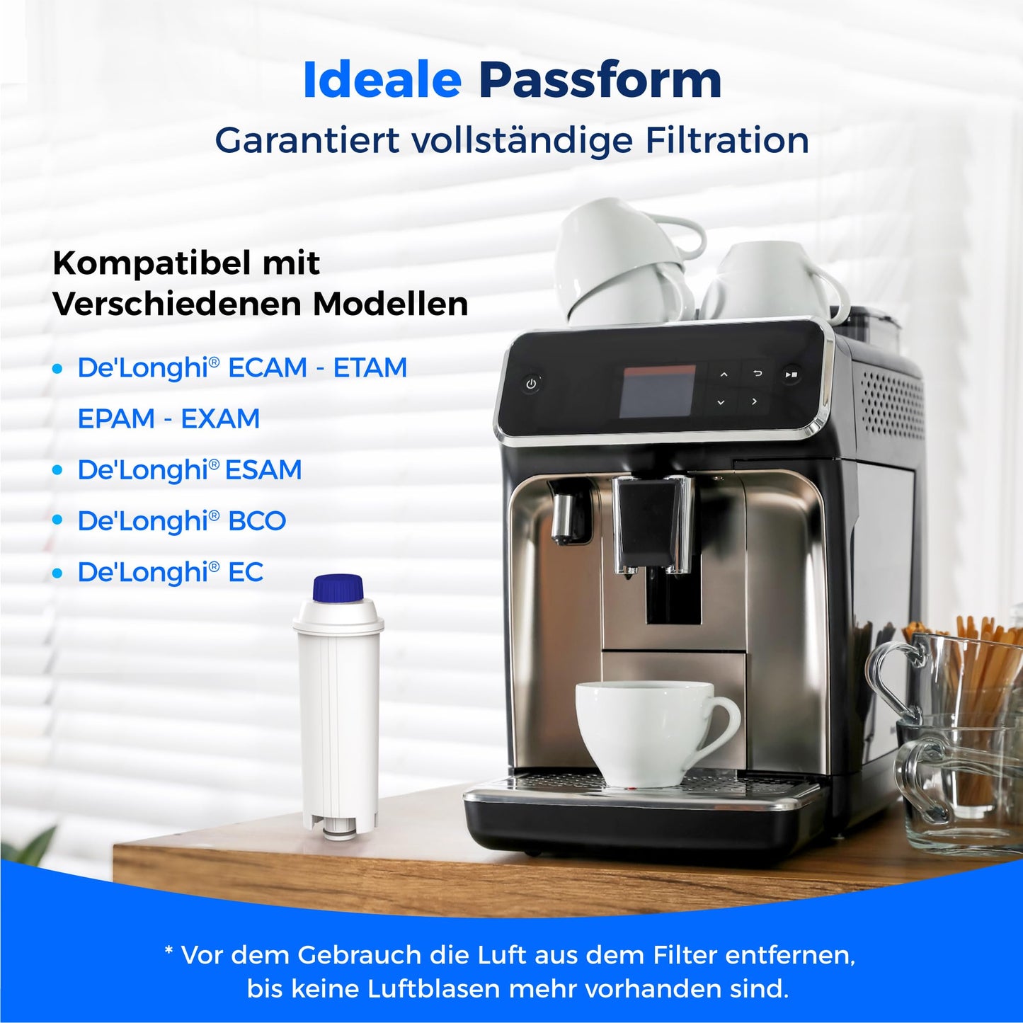 Waterdrop filter cartridges, replacement for De'Longhi® water filter DLSC002, compatible with De'Longhi® Magnifica® S, Eletta® Explorer, Dinamica®, and ECAM series, coffee machine and espresso maker.