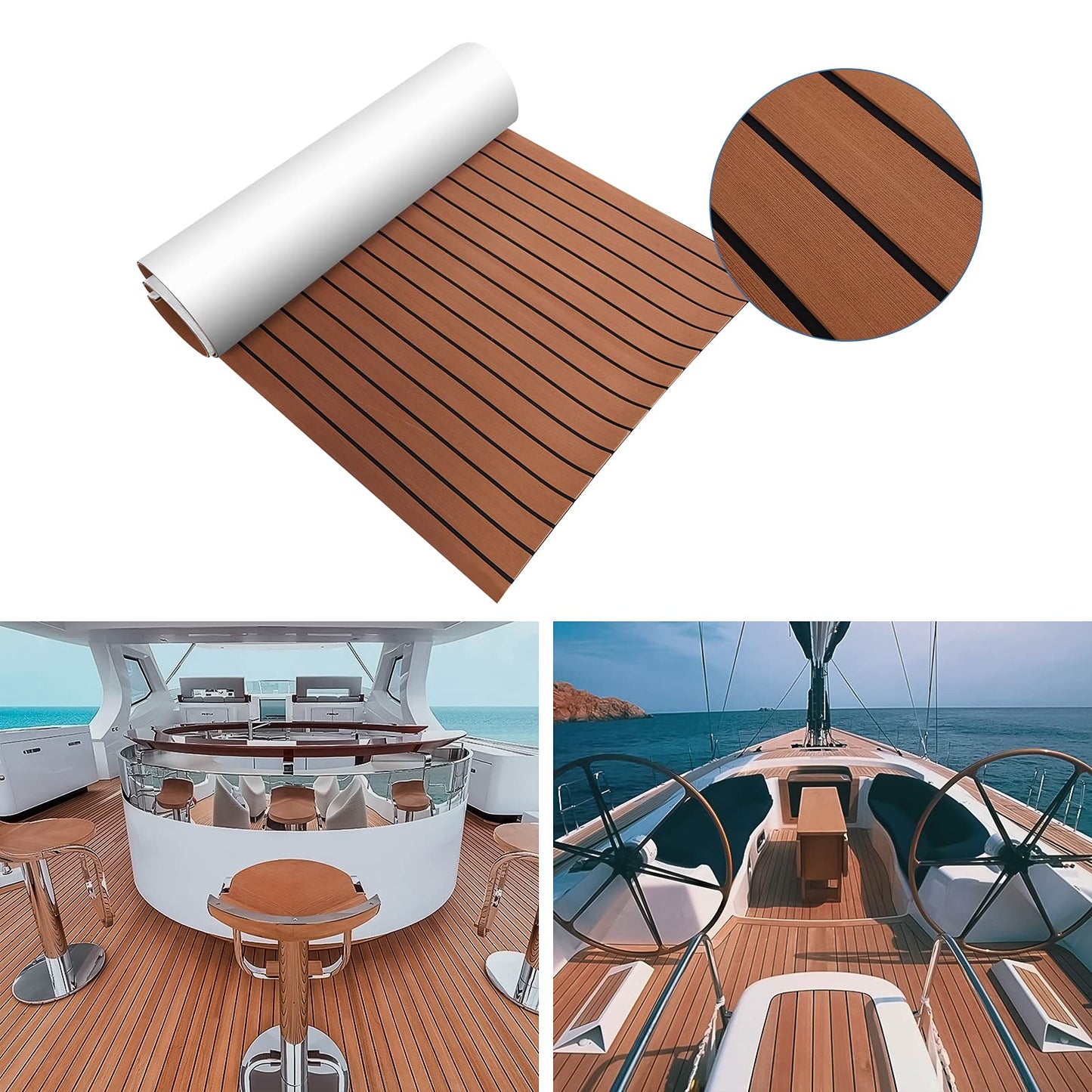Yacht flooring, Teak EVA foam boat flooring non-slip mat Marine non-slip floor deck carpet self-adhesive (Brown)