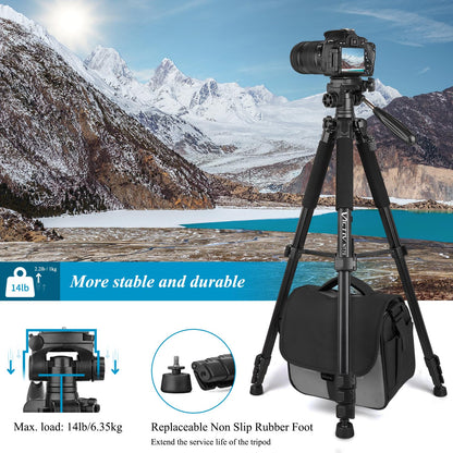 Victiv Camera Tripod with 52–160-185cm height, lightweight tripod with detachable 3-way head, aluminum camera stand for DSLR Canon Nikon Sony, tripod for smartphone with phone holder.