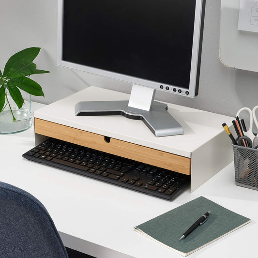 ProTuning ELLOVEN monitor stand with drawer, made of aluminum, 47x26x10 cm white.