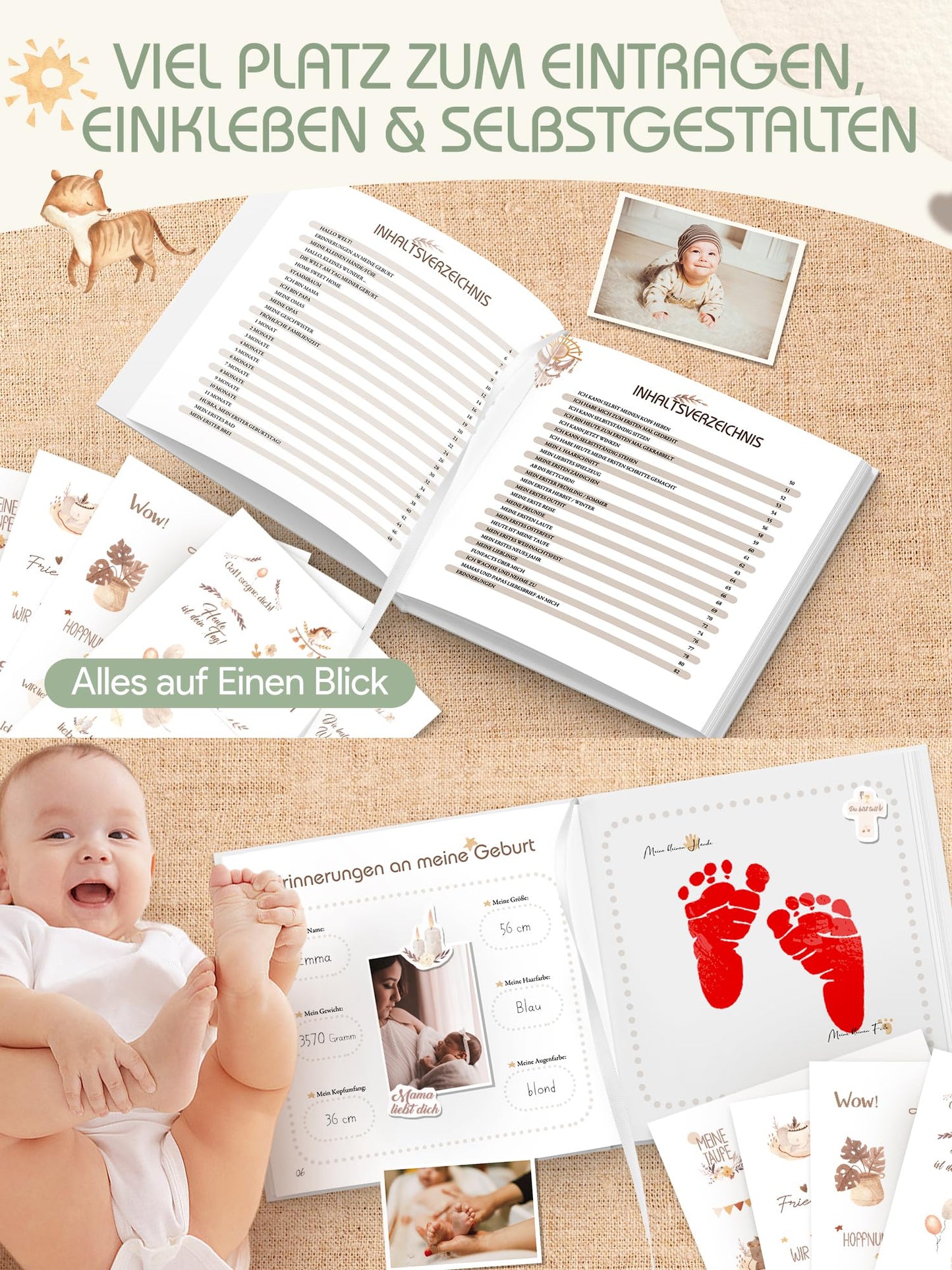 My First Year Baby Album, High-Quality Baby Journal Memory Book for the First Year, Photo Book Baby Gift Gifts for Birth Girl & Boy & expectant Mothers Hardcover Forest Animals