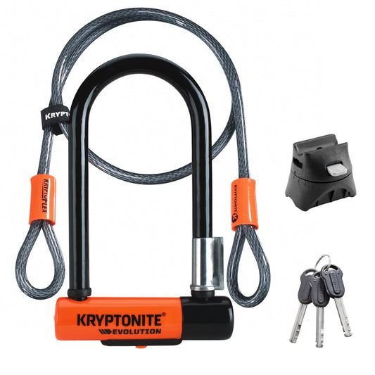 Kryptonite Evolution Mini-7 U-lock - security level 7/10, durable anti-theft bike lock with flexible double-loop cable and transport bracket, comes with 3 keys - 8.3 x 15.3 cm