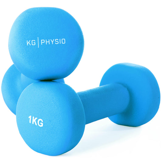 KG PHYSIO neoprene dumbbell set - Includes fitness poster with 32 exercises, sweat-resistant 2-piece set of cast iron dumbbells, non-slip & grippy fitness weights for women and men.