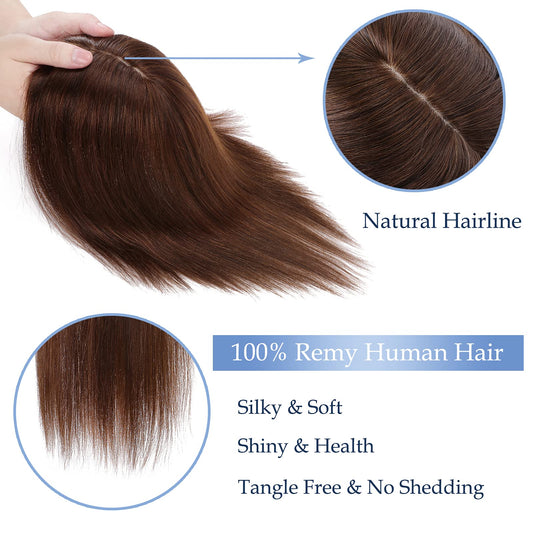 Silk-co hairpieces real hair clip-in extensions real hair toupee hair extension toupee hair extensions for women 7A human hair 30cm-38g 04# medium brown