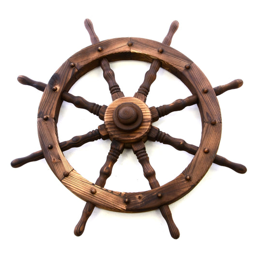 Nexos ship's wheel wooden wheel Ø 80 cm 8 spokes color brown Outer thickness 5 cm Decorative wheel wall decoration spoke wheel patio decor cabin decor barn decor ship's wheel