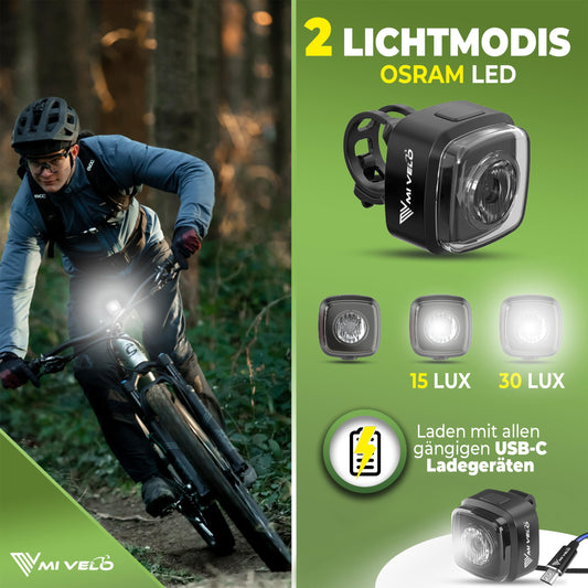 MIVELO Cube ONE front bicycle light approved according to StVZO regulations bike front light USB rechargeable & 100% waterproof LED bike light front, bike lamp