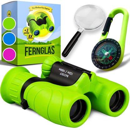 Binoculars for Kids - Perfect gift for boys and girls - Powerful magnification 8X21 - Comprehensive set including magnifying glass & compass - Toy for children aged 3-12 years