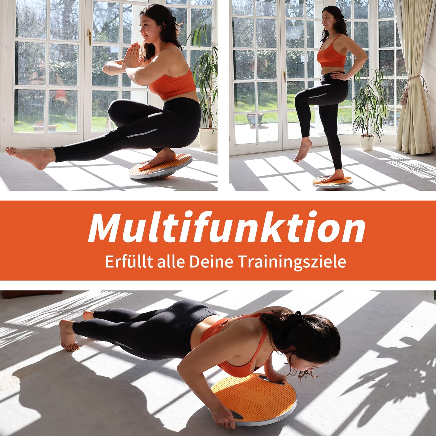 DH FitLife Balance Board, wobble board, balance pad with handles, extra large Ø 42cm, max. 200 KG, balance trainer, fitness balance board for adults & kids.