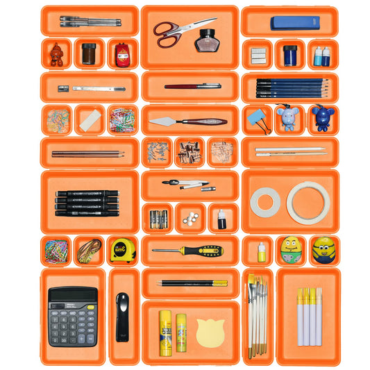 Haobin desk drawer organizer, interlocking, orange