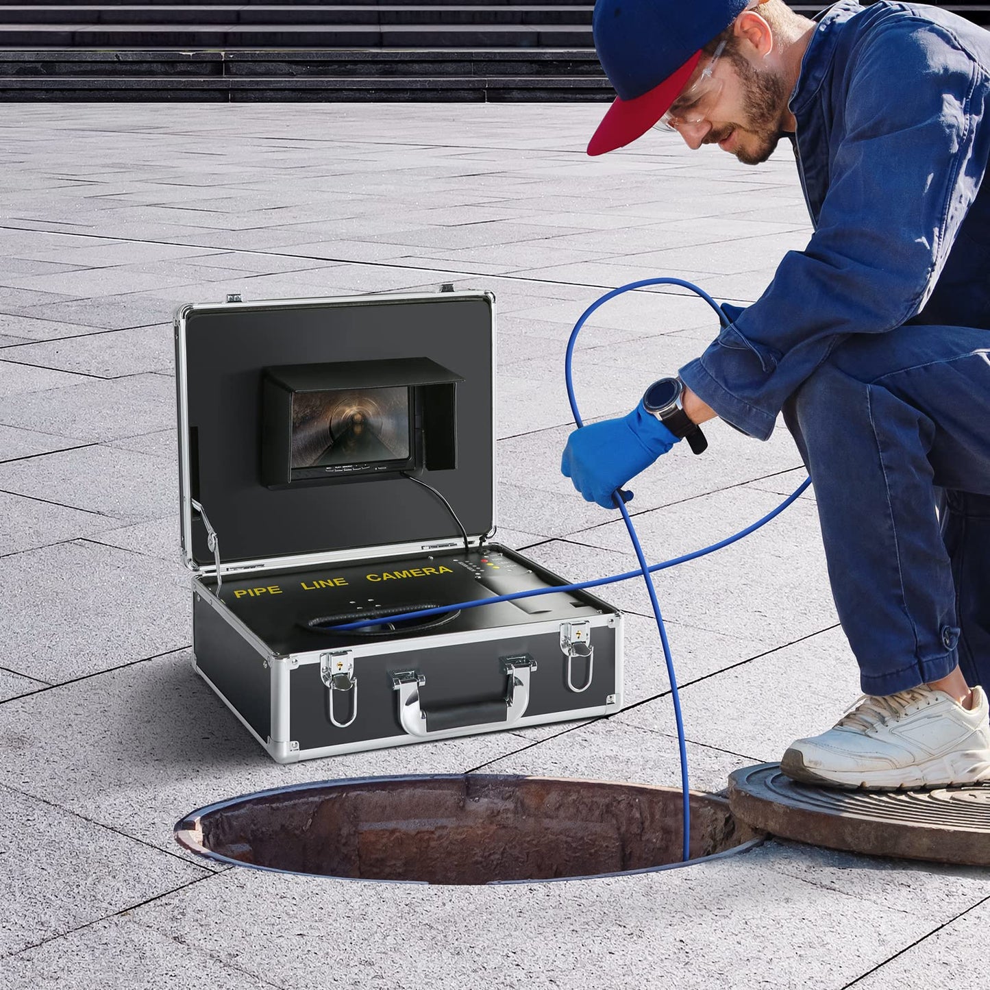 VEVOR 7" Professional Pipe Camera 20m Industrial Inspection Camera 1000TVL Endoscope Drain Camera 16GB SD Card IP68 Waterproof 480P Color Monitor DVR 4500mAh Lithium Battery 6 Hours Continuous Operation with Carrying Case.