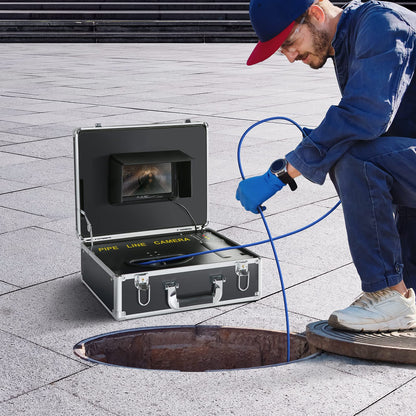 VEVOR 7" Professional Pipe Camera 20m Industrial Inspection Camera 1000TVL Endoscope Drain Camera 16GB SD Card IP68 Waterproof 480P Color Monitor DVR 4500mAh Lithium Battery 6 Hours Continuous Operation with Carrying Case.