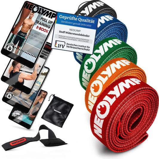 NEOLYMP Fabric Fitness Bands Set - washable Resistance Bands, Strength Training Sets, Gymnastics Bands including E-Book with Fitness Bands Exercises.