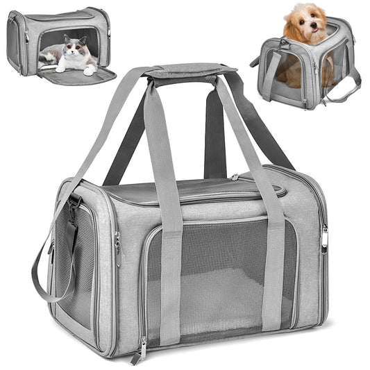 Sprifityy 45x30x30 cm Cat Carrier Bag, Pet Bag, Cat Carry Bag, Foldable and Breathable, 7kg Cat Transport Box, Medium Dog Transport Box, Cat Car, Train, Travel (Gray)
