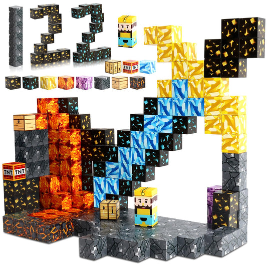 122 Piece Magnetic Building Blocks Set, Magnetic Building Blocks, Christmas Building Blocks Set for Boys and Girls Ages 3 4 5 6 7 8, Creative Toy for Kids Ages 3 and Up.