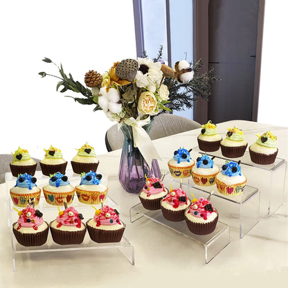 6 Piece Acrylic Clear Display Shelf Riser Stand Holder 2 Sets 3 Sizes Jewelry Display Shelf Buffets Cupcakes Figures Presentation Sales Stand Dessert Organizer Decor Shoe Rack (Clear)