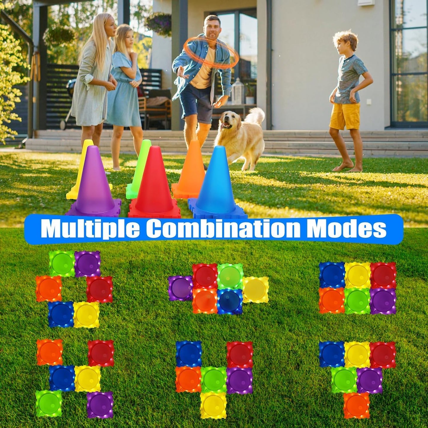 VATOS Light Up Throwing Games Outdoor Games Garden Games for Kids 3 4 5 6 years, Ball & Ring & Bean Bag Toss Game Set, Toss Game Garden Toy Games for Outside Outdoor Games Toy for Kids