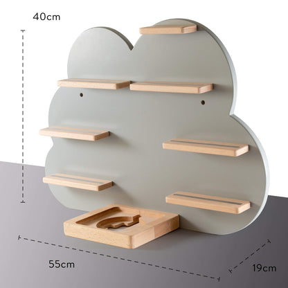 NOR28 shelf compatible for up to 33 Toniebox figures - cloud design 40x55x19cm for boys and girls| Kids room, magnetic, easily attachable.