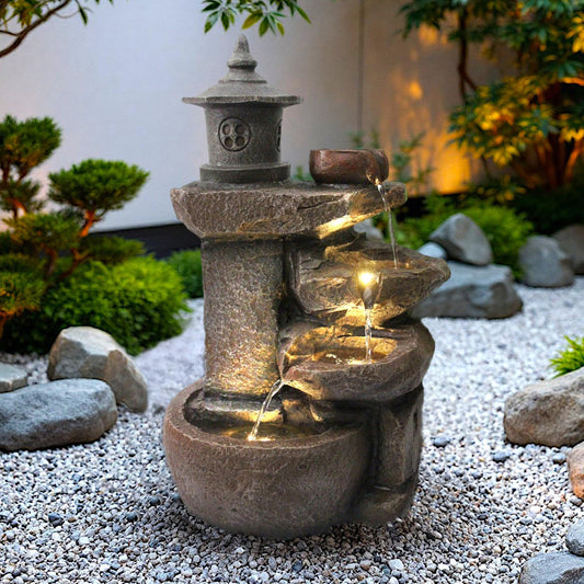 Arnusa fountain BK851 waterfall with lighting garden fountain indoor fountain cascade fountain terrace fountain decoration, brown gray, 50x30 cm.