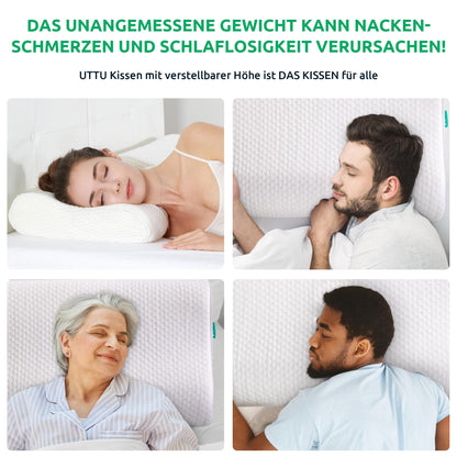 UTTU Memory Foam Sandwich Pillow, pillow to relieve neck pain, Ergonomic Neck Pillow, adjustable memory foam pillow 60x36x10cm