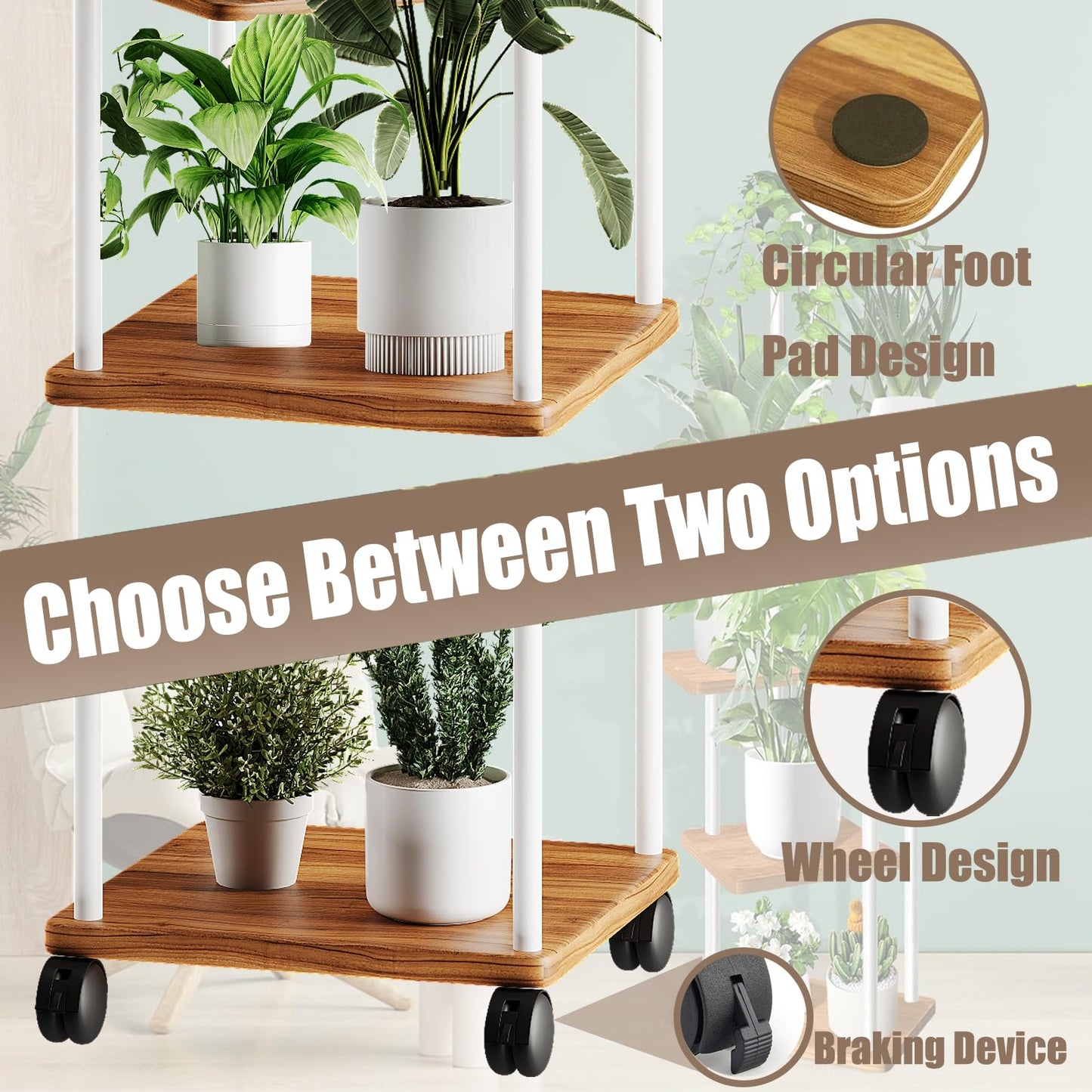 5-tier wooden flower shelf plant stand with optional wheels, multi-layered flower rack plant holder flower bench flower ladder plant ladder shelf for indoor garden balcony decor.