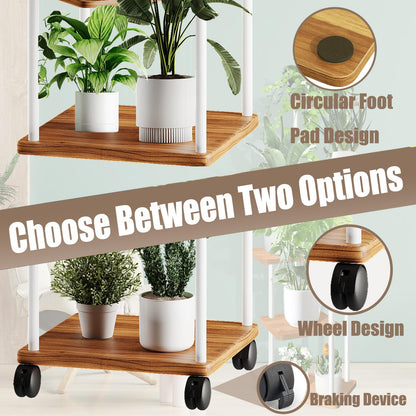 5-tier wooden flower shelf plant stand with optional wheels, multi-layered flower rack plant holder flower bench flower ladder plant ladder shelf for indoor garden balcony decor.