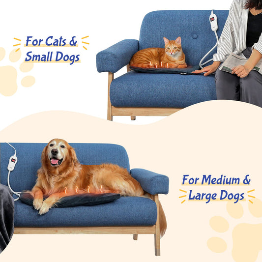 Pecute Pet Heating Pad Dog Bed Large Dogs Cats, Warming Mat Dog Cushion Washable with 5 Temperature Levels, Safe Waterproof Heated Blanket Dog Mat, for Newborns and Older Animals L 65*50cm