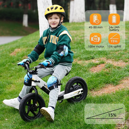 YBIKE balance bike, 12-inch electric balance bike for ages 3-5, kids electric balance bike with adjustable seat, training vehicle for children, boys and girls