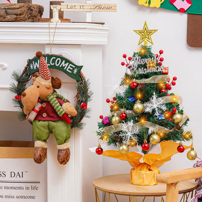 SKYVINWINE Mini Artificial Christmas Tree, Small Artificial Christmas Tree with LED Lighting, Mini Tabletop Tree for Christmas Decor, Green