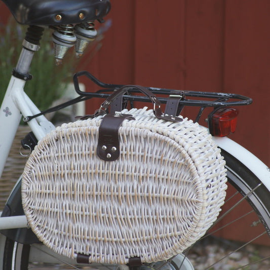 UNUS bike basket/picnic basket oval white cooling function with matching porcelain utensils for 2 people