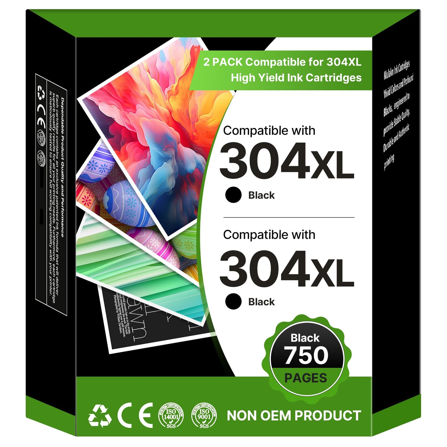 304 XL Black Ink Cartridges Multipack Compatible for HP 304 304XL Black Ink Cartridges for HP Envy 5000 5030 5010 5020 5032 Deskjet 3750 3760 2620 2622 2630 3720 3730 3760 3762 3735 (2 Black)