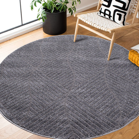 Paid Carpet Round Short Pile - 120x120cm - Gray - Solid Color Geometric Wave Pattern Modern Living Room Bedroom Decor Rugs Soft Bedroom