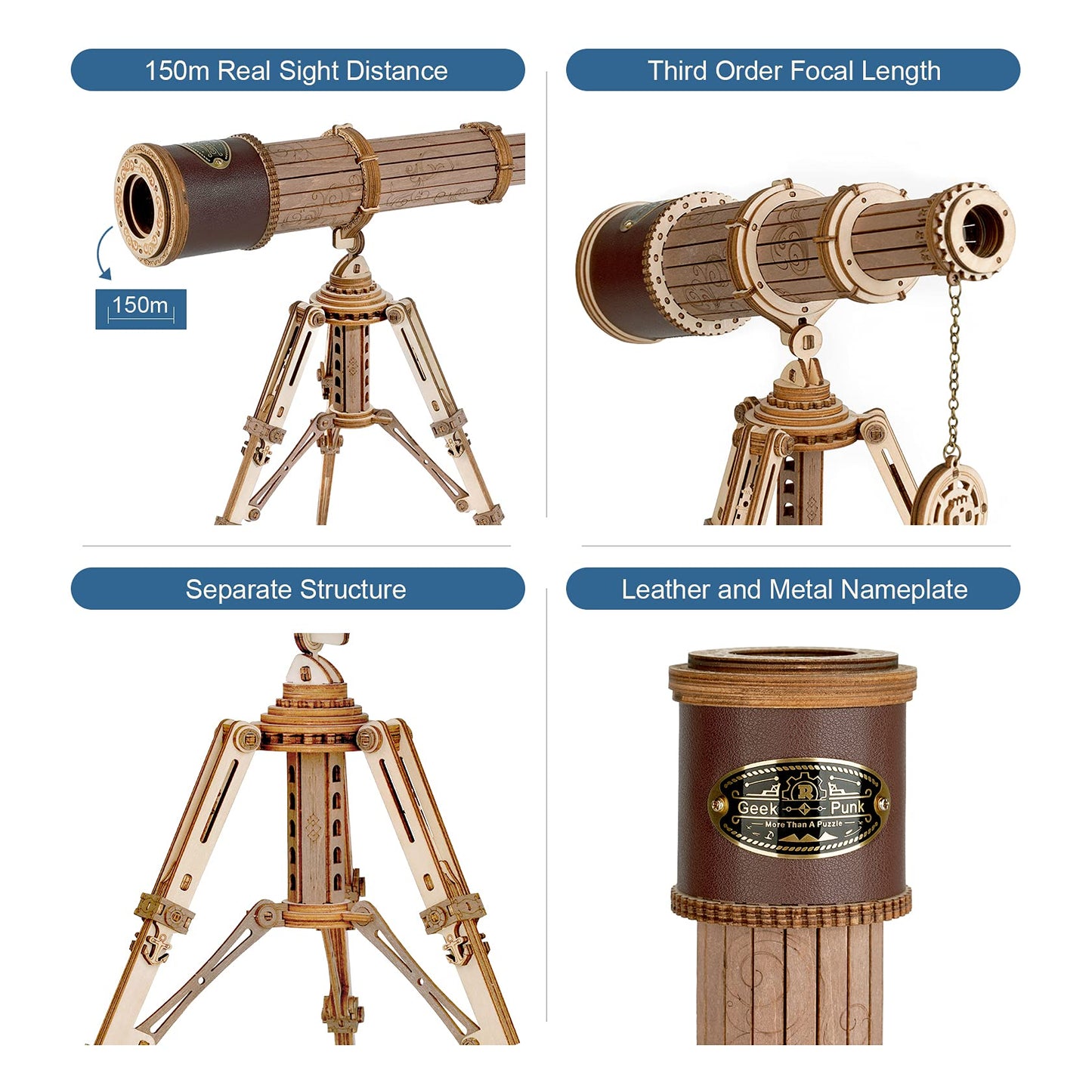 ROKR 3D Wooden Puzzle Monocular Telescope Wood Model Building Science Gifts for Adults Kids over 14 years 314 Pieces, Monocular Telescope