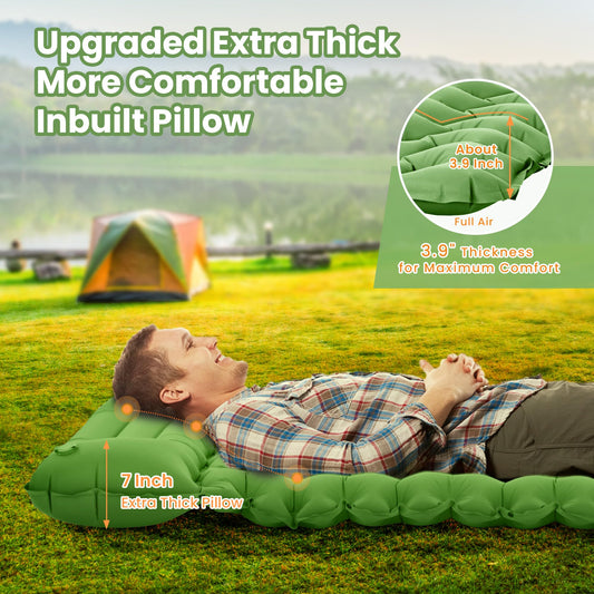 ROPODA self-inflating camping mat with pillow, ultralight inflatable sleeping pad with foot pump, waterproof sleeping mat for outdoor, camping, hiking (green)