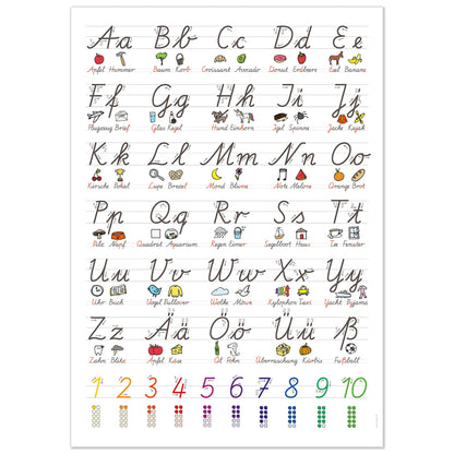kizibi® XL School Cursive Poster for Kids (SAS), Cursive Writing Learning A2 with Practice Sheet, Writing Learning | popular in Kindergarten, Preschool, Elementary School | includes Practice Sheet