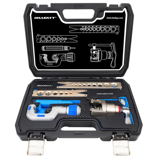 HASKYY Flaring Tool I 5-19MM I 1/8'-3/4' I Flaring Device Swivel Flaring Tool Air Conditioning R407c R410a with Pipe Cutter