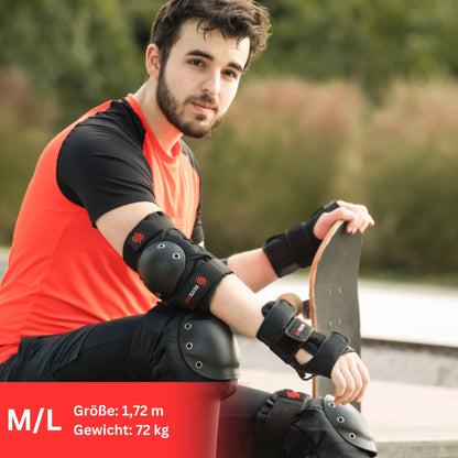 SKATEWIZ Adult Inline Roller Skate Guards - Knee and Elbow Pads Set - Skate Protectors Safety Gear - Men's and Women's Guards - SHIELD Size L Black