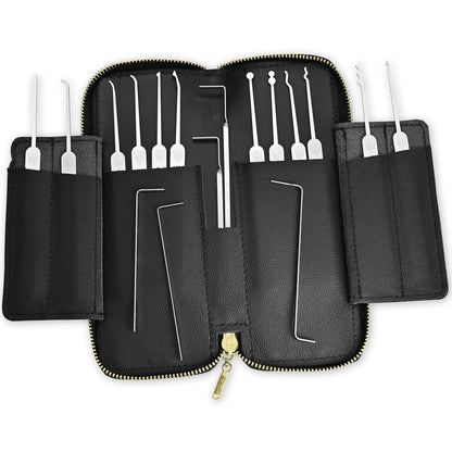 MULTIPICK ELITE 17 Lockpicking Set [17 pieces incl. leather case] Lockpick Tool, crack locks - Lock Picks incl. tension wrench - Lock picking - Professional Pick Set - Lockpicking Kit - Pick Set Kit