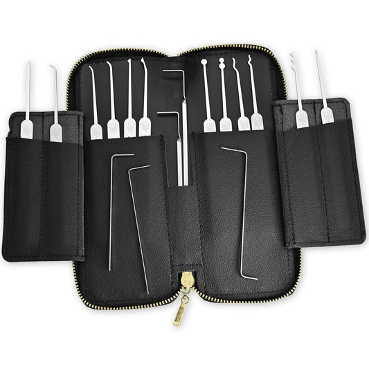 MULTIPICK ELITE 17 Lockpicking Set [17 pieces incl. leather case] Lockpick Tool, crack locks - Lock Picks incl. tension wrench - Lock picking - Professional Pick Set - Lockpicking Kit - Pick Set Kit