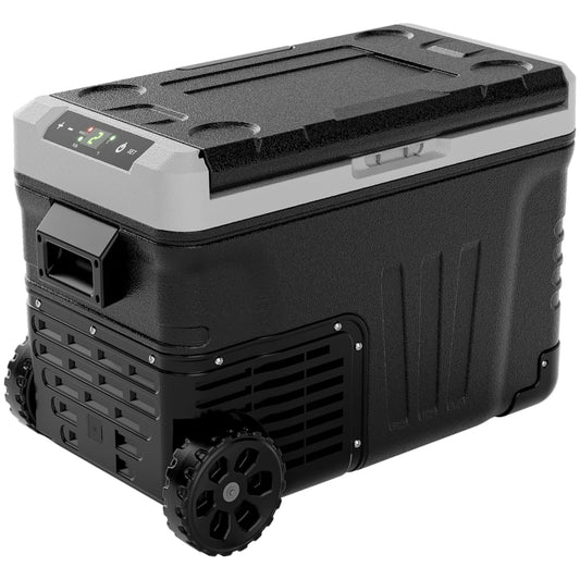 EUHOMY 12 Volt Refrigerator, 37 Quart (35L) Car Fridge Freezer. Can be powered by 12V/24V DC or 110-240V AC. Dual Zone Electric Cooler with -4℉~68℉ temperature range. Portable with wheels & 2 baskets for RV, Camping, Travel, Truck, Boat.